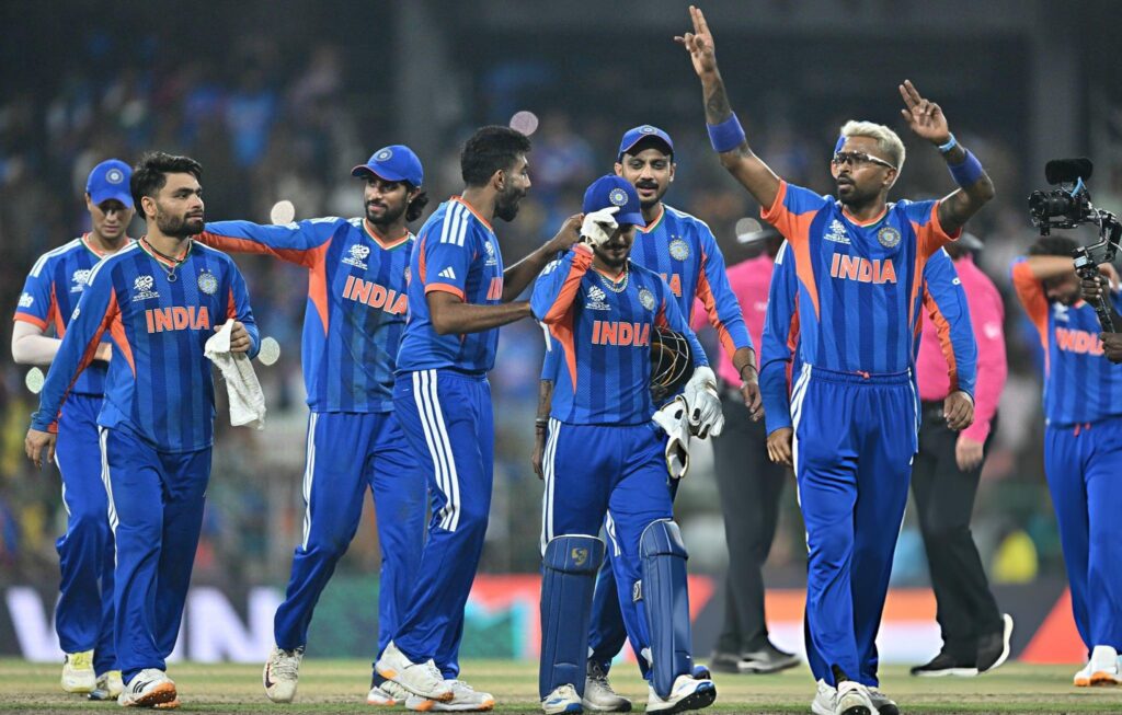 Team India celebrates after win over Pakistan in Colombo